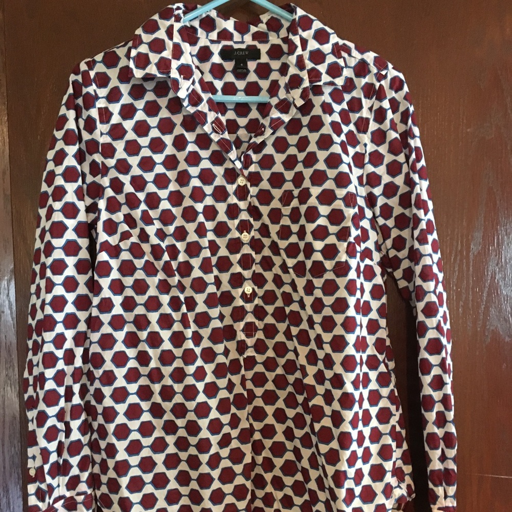 NWOT J. Crew Hexagon Patterned Blouse